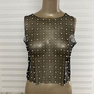 Orange Kiss Black Sheer Mesh Embellished Crop Tank Top S Festival Glam Party Fun